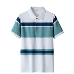 Men's Polos Summer High-quality Men's Short-sleeved T-shirt Full 95% Cotton Explosion Style Business Lapel Striped Men's POLO Shirt 230510