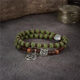 Strand Vintage Natural Green Volcanic Beads Tibetan Buddha Bracelet Chakra Lava Stone Diffuser Bracelets Jewellery Gifts For Women Y1021