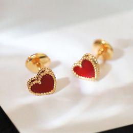 Sweet Alhamb van Red Heart Love earrings Perlees couleurs round earring Earrings Womens Fritillaria earstuds 18K Gold Elegant Cosmos butterfly Valentine's gift