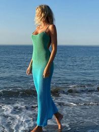 Women's Swimwear Women Bikini Cover Ups Tunic Long Dress Swimsuit Summer Crochet Cutout Bandage Backless for Beach Wear Bathing Suit 230510