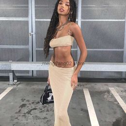 Two Piece Dress Women Set Sleeveless Crop Top and Midi Skirt Suit Bodycon Y2K Two Piece Set Beach 2023 Summer Sexy Party Club Solid Outfits T230510