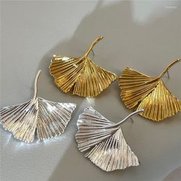 Stud Earrings FFLACELL Unique Design Metal Ginkgo Leaf Large Studs For Women Girls Travel Party Jewelry Accessories 2023