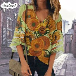 Women's Blouses Shirts NOISYDESIGNS Van Gogh Sunflower Art Femininas Harajuku Blouse Shirt Office Tops Ladies Plus Size Clothing 230510