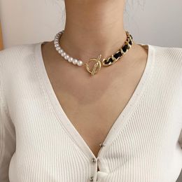 Chains Chain Pearl Stitching OT Buckle Personality Necklace Light Luxury Niche 2023 Female Chocker Collar