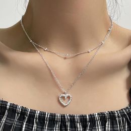 Chains PANJBJ 925 Stamp Silver Colour Love Heart Necklace For Women Girl Fashion Double Layer Ins Jewellery Birthday Gift Drop