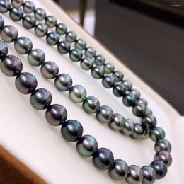 Chains 8-9.5mm Big Size Natural Real Round Shape Southsea Black Pearl Necklace Tahiti Strand String 39cm Long