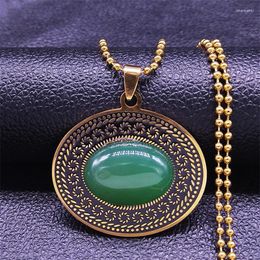 Pendant Necklaces 2023 Boho Green Natural Stone Stainless Steel Necklace Women Gold Color Flower Statement Jewelry Jayas N3607S04