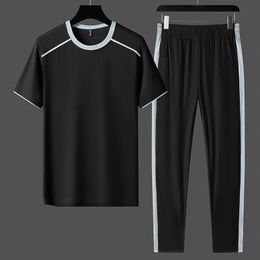 Men's Tracksuits Mens Suit Korean T Shirts Trousers Summer Ice Silk Casual Tracksuit Male Short-sleeved Large Size Two-piece Thin Sportswear 230511