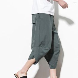 Men's Pants 2023 Summer Harajuku Calf Length Casual Men's Loose Wide Leg Baggy Korean Style Crossed Opening Capri