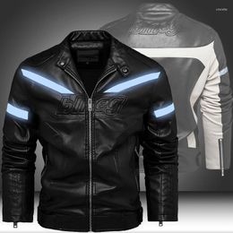 Men's Jackets 2023 Trendy Mens Bomber Jacket Leather Slim Fit Stand Collar PU Male Anti-wind Lapel Zipper Plus Size Motorcycle