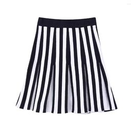 Skirts Women's 2023 Summer Fashion Vertical Stripe Knitted Miniskirt Retro High Waist A-line Skirt Casual Chic Female