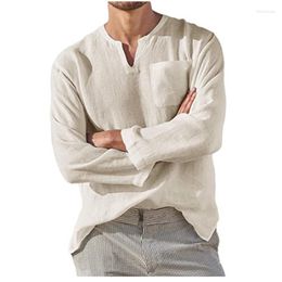 Men's T Shirts 2023 Spring Summer Men's Long Sleeve T-shirt Cotton And Linen Casual Men Shirt Breathable Male V-neck S-5XL