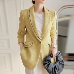 Women's Suits S-4XL Elegant Blazer Jackets 2023 Ladies Notched Autumn Korean Fashion Office Women Formal Slim Female Blazers Tweed Coats