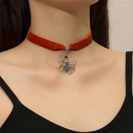 Choker Halloween Women Jewellery Big Sipder Bat Pendant Necklace Orange Velvet Vintage Girls Neck Chains Goth Festival Accessories