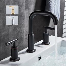 Bathroom Sink Faucets Black Bronze Basin Faucet Dual Handle Widespread Tub Mixer Tap Deck Mounted Cold Water 3 Holes Washing