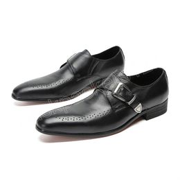 Classic Solid Colour Formal Shoes British Style Pointed Toe Buckle Strap Wedding Shoes Elegant Leather Male Banquet Shoes