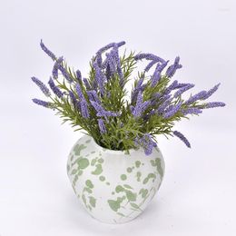 Decorative Flowers Romantic Provence Decoration Artificial Flocked Plastic Lavender Bundle Wedding Bride Flower Bouquet Home Office Decor