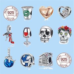 925 silver beads charms fit pandora charm Coffee cup bead Travel around the world pengdant