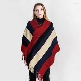 Scarves Mingjiebihuo Fashion Wild Spring And Autumn Warm Knit Large Size Loose Shawl Women Girls Stitching Tassel Poncho Scarf