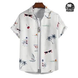 Men's Casual Shirts Hawaiian Beach Coconut Tree Print Fashion Lapel Short Sleeve Mens Clothes Button Top Oversized Tshirt For Men 230511