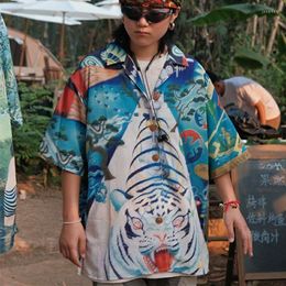 Women's Blouses Y2K Plant Big Tiger Full Print Vintage Shirts Hawaii Beach Blouse Fashion Hip Hop Oversized Mens Tops Summer Short Sleeve