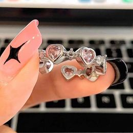 Cluster Rings 2pcs Y2K Oil Drip Set Kpop Geometric Pink Crystal Heart Accessories Jewelry For Women Cute 2023 Drop