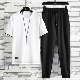 Men's Tracksuits Summer Men Tracksuit Casual Harajuku Sets Ice Silk T-shirtShorts Two Pieces Men's Jogger Sports Suit Breathable Clothing 230511