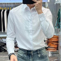 Men's Casual Shirts Star Motif Rhinestones Camiseta Masculinas For Social Club Outfits Brand Diamond Print Black White Shirt Men