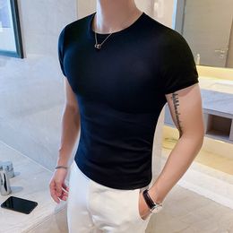 Men's Polos Plus Size 4XL-M Summer Round Neck Tops Men Thin Slim Fit T-shirt Solid Colour Short Sleeves Cotton Tee Shirt Homme 230511