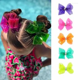 Hair Accessories 4" Waterproof Jelly Bows For Girls With Clips Glitter Knot Pool Swim Solid Hairpins Fashion Kids Headwear