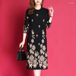 Casual Dresses 6XL Women Temperament Sweater Dress 2023 Middle-Aged Female Autumn Winter Plus Fat Warm Long Knit Pullover