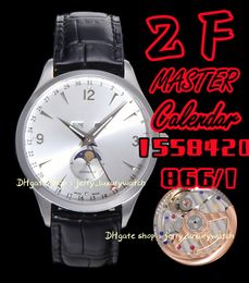 ZF JL watch Luxury Men's Master Calendar 1558420 (Cowhhide strap - Letter Pointer, 866/1 Fully automatic Mechanical Movement, 40mm)white