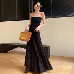 428 L 2023 Runway Dress Spring Summer Dress Brand Same Style Empire Strapless Crew Neck Sleeveless Black Beads Womens Dress Fashion YL