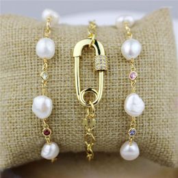 Link Bracelets 10pcs/lot Fashion Cz Clasp Charm Bracelet Cubic Zirconia Component Pearl Chain Handmade Diy Jewellery Wholesale