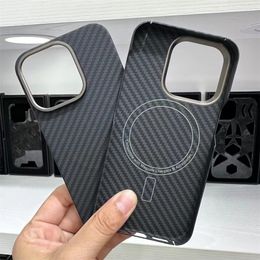 Magnetic Genuine Carbon Fibre Aramid Slim Case for iPhone 14 Pro Max 13 Metal Ring Cover