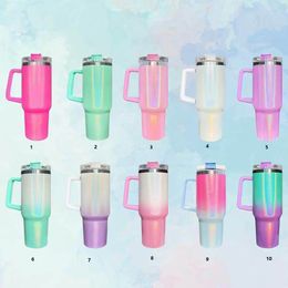 Sublimation 40oz Glitter Tumblers With Handle Stainless Steel Insulated Travel Coffee Mugs