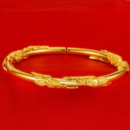 Women Cuff Bangle Bracelet Solid Real 18k Yellow Gold Filled Flower Design Beautiful Lady Girls Bridal Wedding Party Birthday Gift