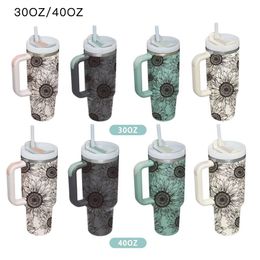 2023 40 oz Tumbler With Handle Vacuum Sunflower Logo Adventure Quencher Travel Mug Car Cup 30 oz Tumber Cups with Straw Lids