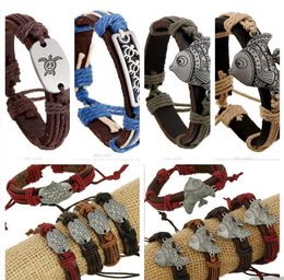 100% Leather Bracelet tortoise fish Charm Men Bracelet Alloy Charms Bracelet Jewellery Multi Style Mixed orders