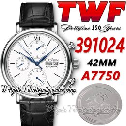 TWF 150 Anniversary Series Mens Watch tw391024 Cal.79320 Chronograph Automatic White Dial Stick Markers Steel Case Leather Strap Super Edition Stopwatch Watches