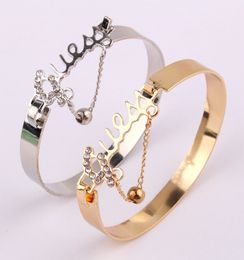 Charm Bracelets Womens Metal Bracelet Letter Alloy Band Crystal Pendant Selling Jewellery Fashion 230511