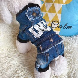Apparel Pet Dog Clothes Denim Fleece Jumpsuit Pants Hooded Thicken Coat Winter Chihuahua Yorkie french bulldog onesie Pet Outfit Coat