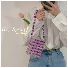 Evening Bags Candy Transparent Handcrafted Heart Beaded Bag Acrylic Chain Purple Green Love Cute Girl Beading Small Mini Flap Handbag