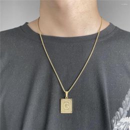 Pendant Necklaces Fashion Square Letter Necklace Women Men Stainless Steel Link Chain Charm Cool Boys Punk Hip Hop Jewellery Gift