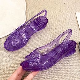 Sandals Jelly Shoes Woman Summer Peep Toe Plastic Med-high Heels Cutout Beach Female Transparent Gladiator Sandalias Mujer