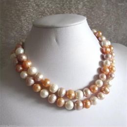Chains Hand Knotted Necklace Natural 10-11mm White And Pink Freshwater Pearl Sweater Chain Nearly Round 32inch