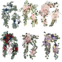 Decorative Flowers Wreaths 2 Pcs Artificial Wedding Arch Kit Garlands Silk Peony Flower Swag Welcome Sign Floral for Ceremony Party 230510