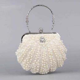 Evening Bags Pearl Shell Handbags New Female Shoulder White Beaded Party Clutch for Women 2023 Trend Luxury Bolso Mujer 230427