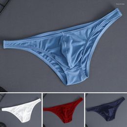 Underpants Fashion Men Briefs Ice Silk Thin Stripe Solid Colour U Convex Inside Wearing Sexy Quick Dry Thong Panties