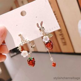 Stud Style Flower Cute Animal Rabbit Dangle Earrings For Women Strawberry Zircon Asymmetrical Tassel Earring Party Jewelry